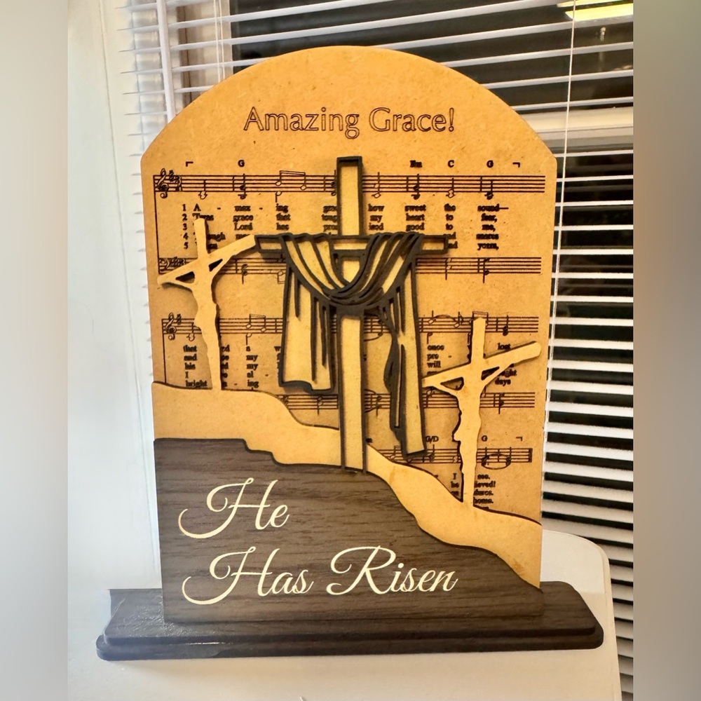 Handmade wooden 3 layer “Amazing Grace-He Has Risen” shelf sign made to order